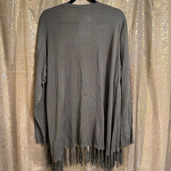 Lane Bryant Olive Green Fringe Hem Open Front Cardigan Sweater 3X NWT 22/24 - Picture 2 of 7